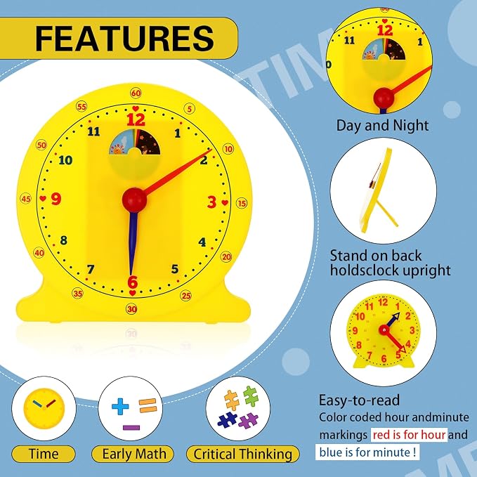 Lenwen 2 Pcs Classroom Clock Kit 24 Hours Learn to Tell Time Teaching Clock Toy - Image 3