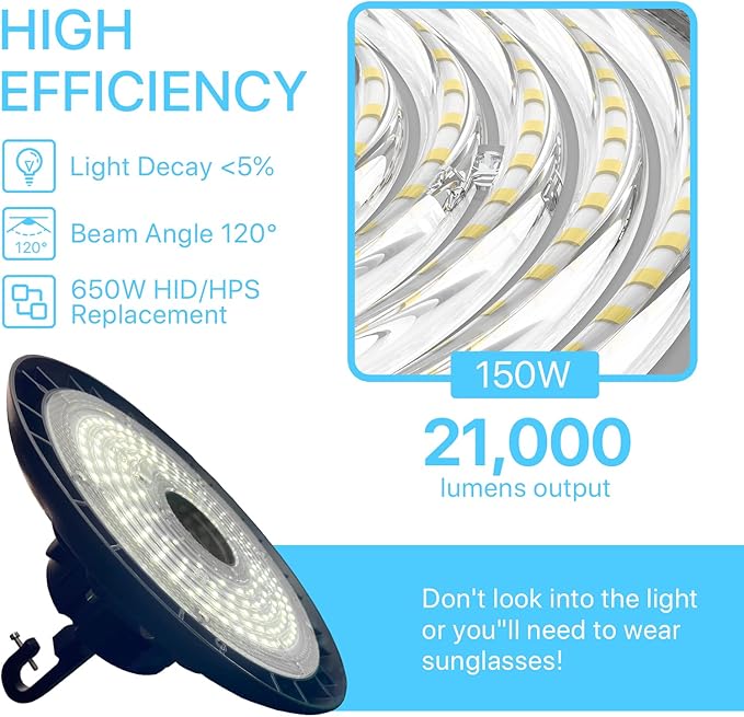 HYPERLITE 150W Smart High Bay LED Shop Lights 2pack, 140LM/W 5000K LED High Bay - Image 4