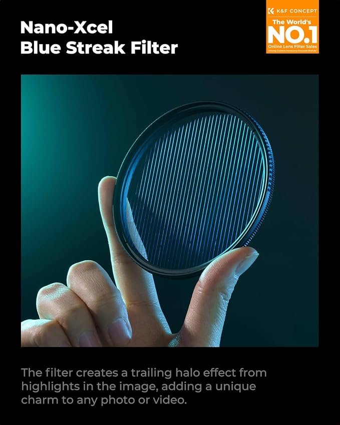 K&F CONCEPT 52mm Blue Streak Effect Lens Filter Anamorphic Optical Glass Light - Image 2