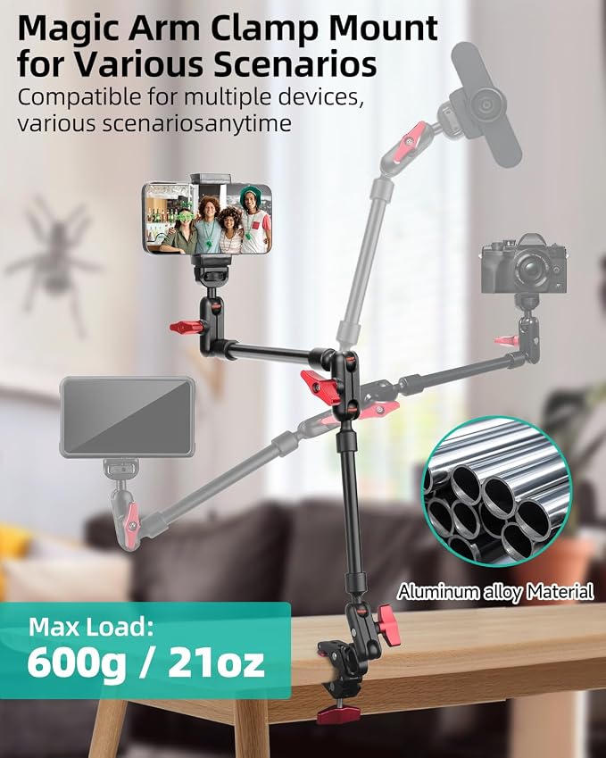 22" Magic Arm w Clamp Mount, Overhead Desk Phone Mount Stand, Adjustable - Image 4