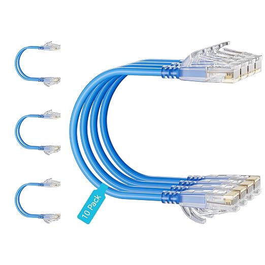 Cat6 Slim Patch Cables 25 Feet 10-Pack Blue, Cat6a Patch Cables 10Gbps 550MHz by Unknown