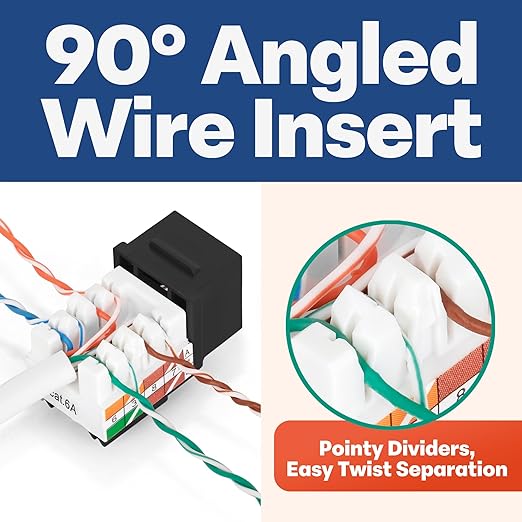 Everest 90° Angled RJ45 Cat6A Keystone Jacks 20-Pack in Black - Image 3