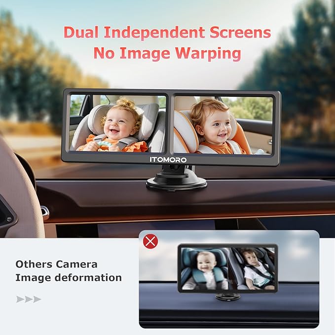 Itomoro Baby Car Camera for 2 Kids, 7 Inch HD 1080P Split Screen Dual Car - Image 2