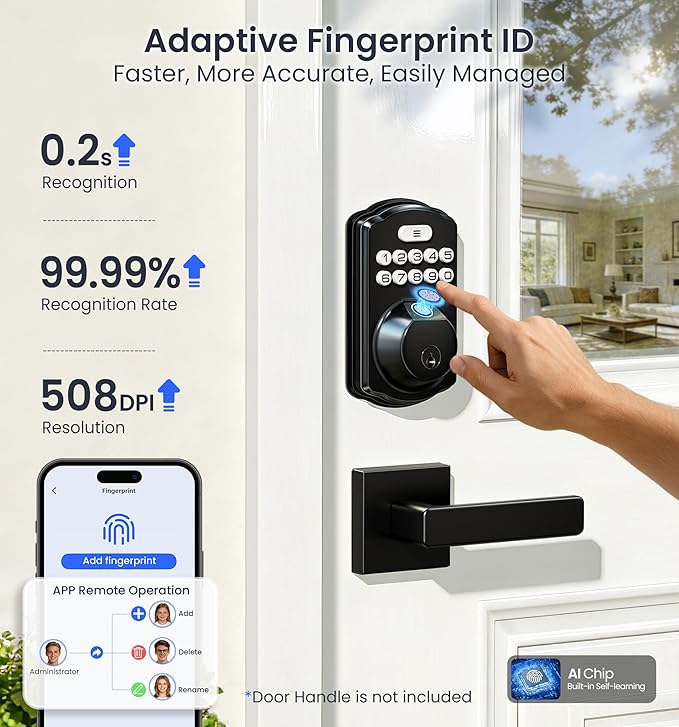 Veise VE012W Built-in WiFi Fingerprint Smart Lock, App Remote Control, - Image 4