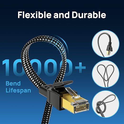 Cat 8 Ethernet Cable 60 ft, Nylon Braided High Speed Heavy Duty Cat8 Network - Image 5