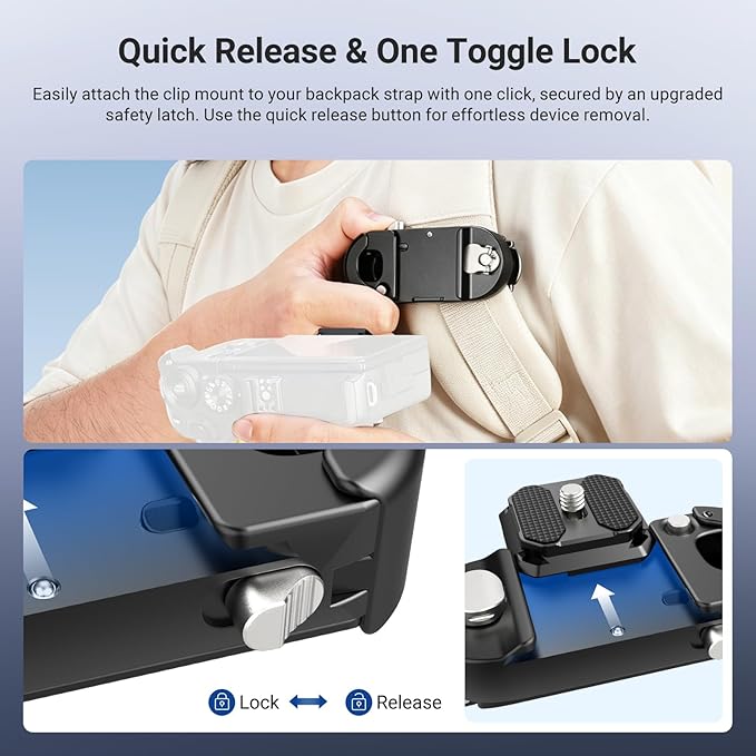 NEEWER Camera Backpack Clip, Quick Release Camera Clip Mount, Compatible - Image 3