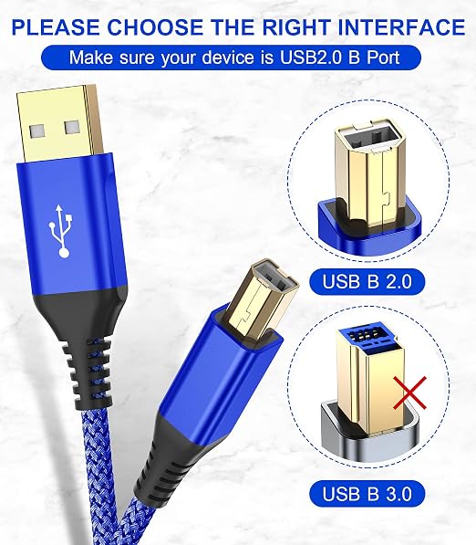 sweguard Printer Cable 10ft 2-Pack, USB Printer Cord USB 2.0 Type A Male to B - Image 4