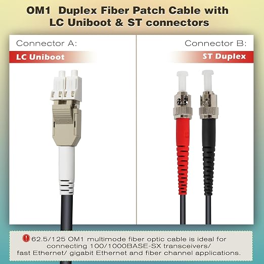 165ft / 50m Outdoor Armored OD-5mm OM1 LC to ST Fiber Cable, LC-ST Fiber Optic - Image 3