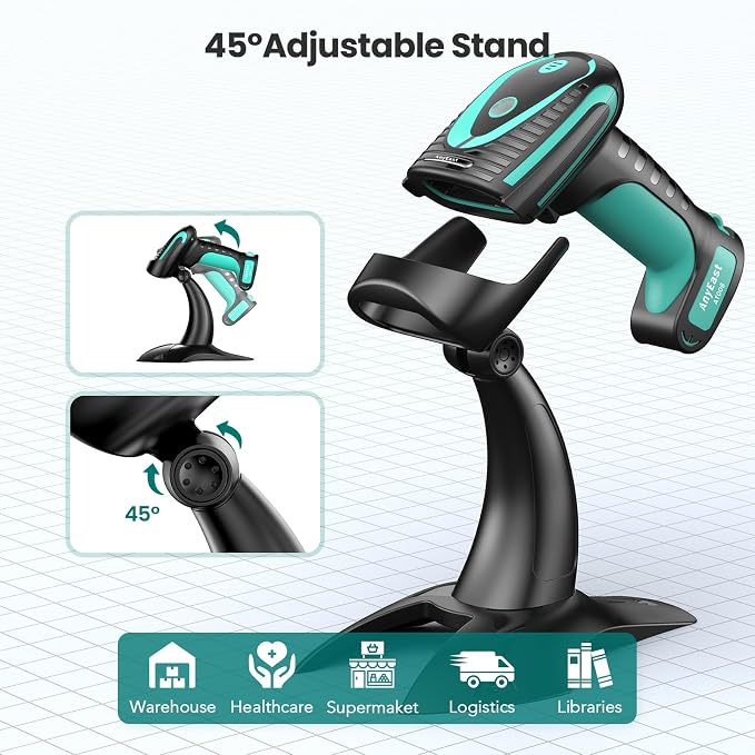 Wireless Barcode Scanner with Stand, Industrial 2D 1D QR Bluetooth Barcode - Image 7