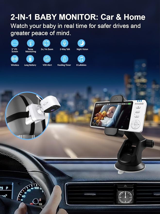 Wireless Baby Car Camera with 2 Cameras, 1080P Night Vision, Auto On/Off - Image 9