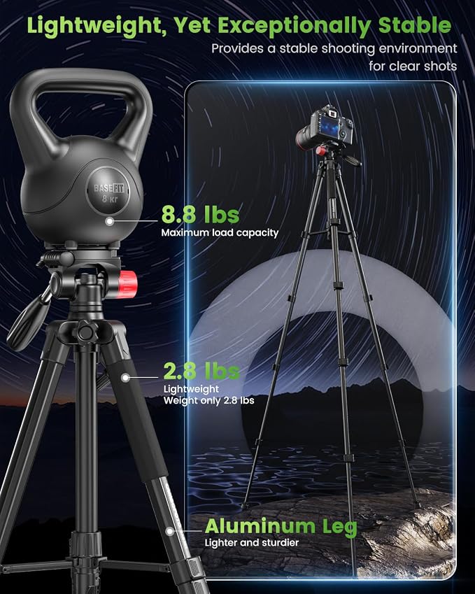 CAMBOFOTO 74"-Camera-Tripod, Porfessional Aluminum Heavy Duty Tripod Stand - Image 2