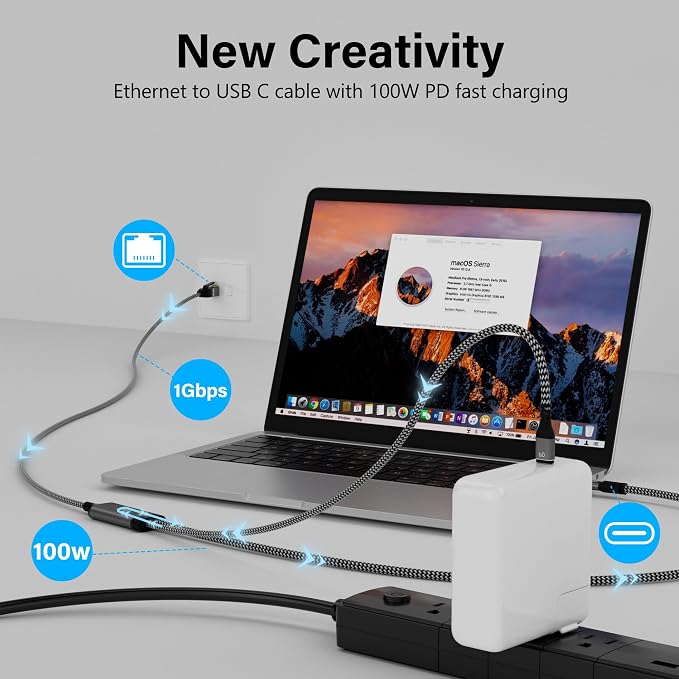 USB C to Ethernet Cable 10 FT, Type C to RJ45 Cord - Image 2