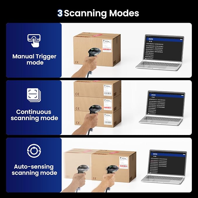 Eyoyo USB 2D Handheld Wired Barcode Scanner, Automatic QR Code Scanner PDF417 - Image 3
