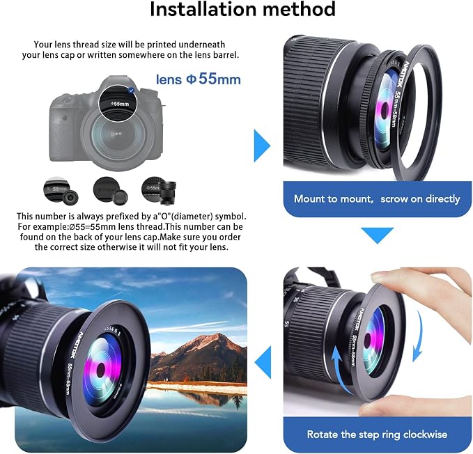 55mm Lens to 58mm Camera Lens Adapter, 55mm to 58mm Filter Step-Up Adapter Ring - Image 5