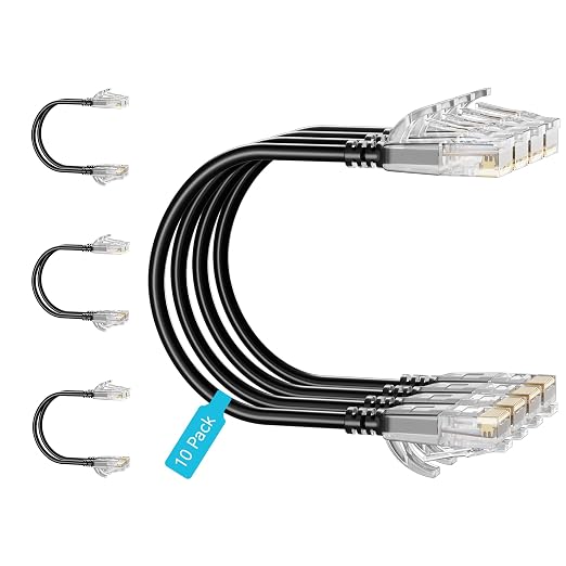 Cat6 Slim Patch Cables 1 Feet 10-Pack Black, Cat6a Patch Cables 10Gbps 550MHz by Unknown