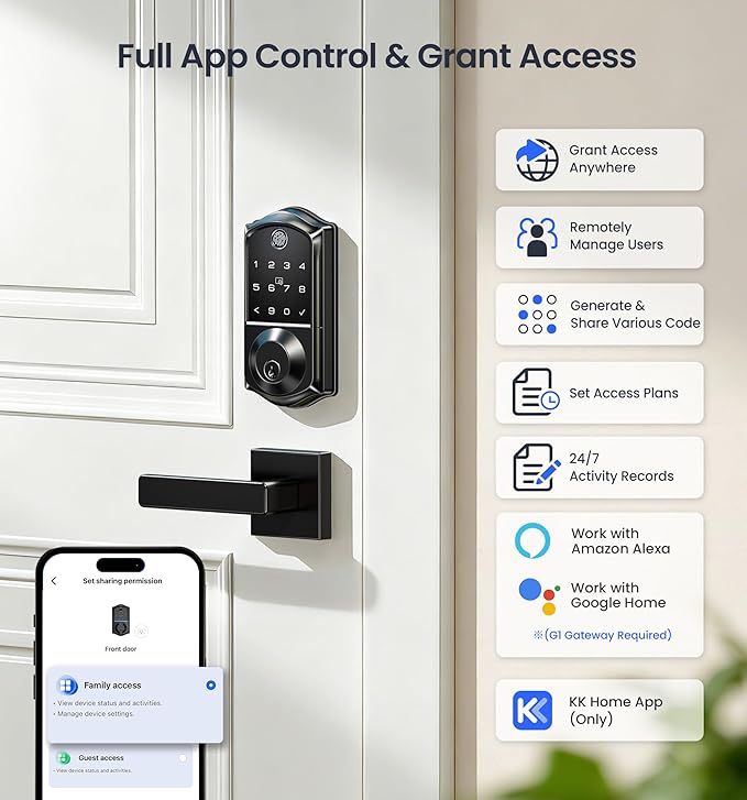 Veise VE017 Fingerprint Smart Door Lock, App Control, 8-in-1 Keyless Entry - Image 2