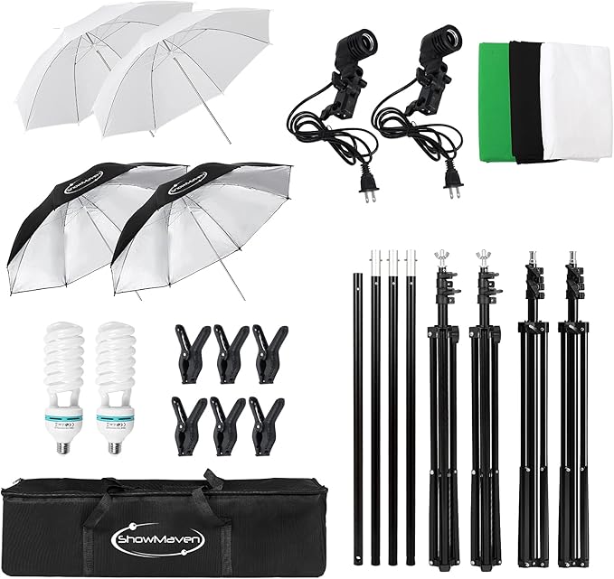 ShowMaven Photography Lighting, 6.5ft x 10ft Backdrop Stand and Umbrellas - Image 5
