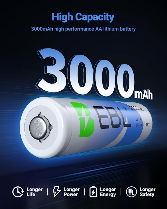 EBL AA Lithium Batteries 12 Pack, 3000mAh 1.5V High-Capacity Non-Rechargeable - Image 2