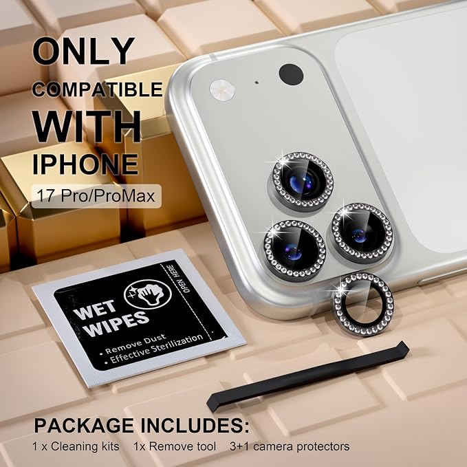 Misea Compatible for iPhone 17 Pro/iPhone 17 Pro Max Camera Lens Protector Bling - Image 2