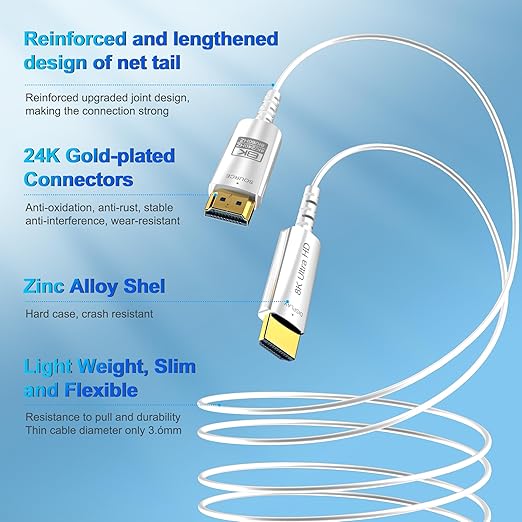 8K Fiber Optic HDMI Cable 130 FT, 8K@60Hz 4K@240Hz, Thin Extra Long HDMI Cable - Image 6