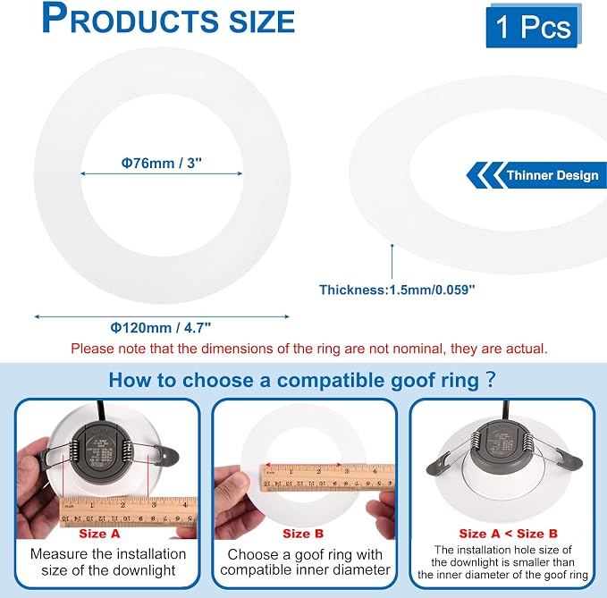 PATIKIL 3" ID 4.7" OD Plastic Trim Ring, Ceiling Light Goof Rings Matte - Image 2