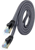 Cat 7 Flat Ethernet Cable 6.6 ft, Nylon Braided STP Shielded, 10Gbps 600MHz by MORELECS