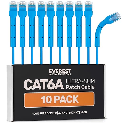 Everest Ultra Slim Cat6a Ethernet Patch Cables 3ft Blue by EverestMediaSolutions