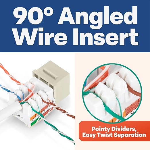 Everest 90° Angled RJ45 Cat6 Keystone Jacks 50-Pack in Ivory - Image 3