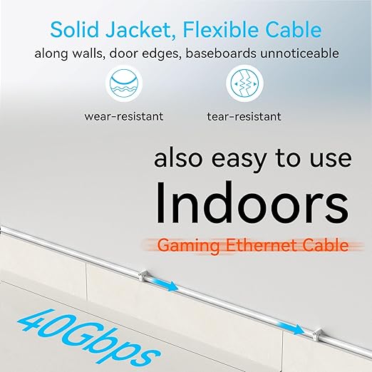 Sokqovt Cat 8 Ethernet Cable Slim 35ft Outdoor&Indoor, Pure Copper Cat8 - Image 6