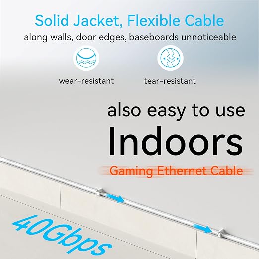 Sokqovt Cat 8 Ethernet Cable Slim 50ft Outdoor & Indoor, Pure Copper Cat8 - Image 6