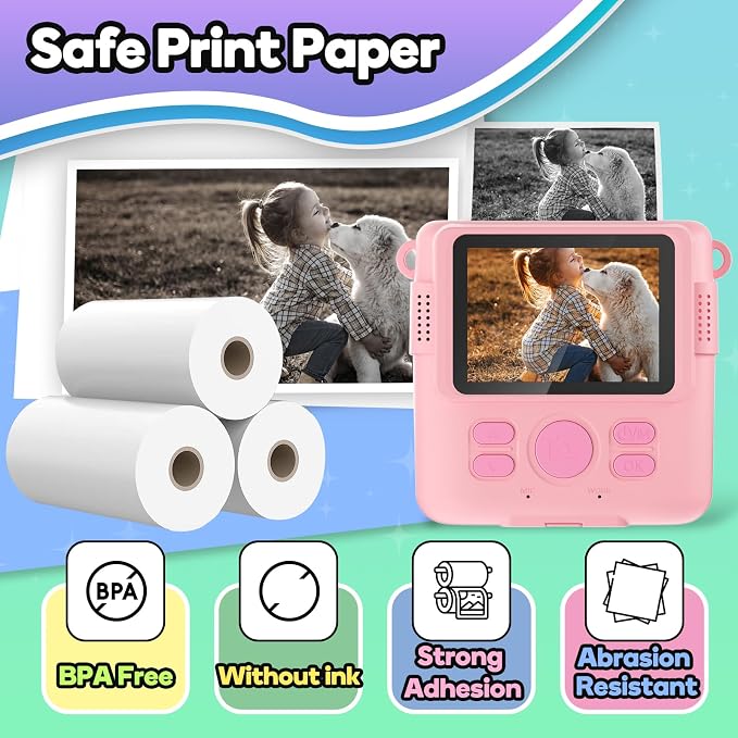Printer Paper, 6 Rolls for Kids Instant Print Camera, HD Printing Thermal Print - Image 2