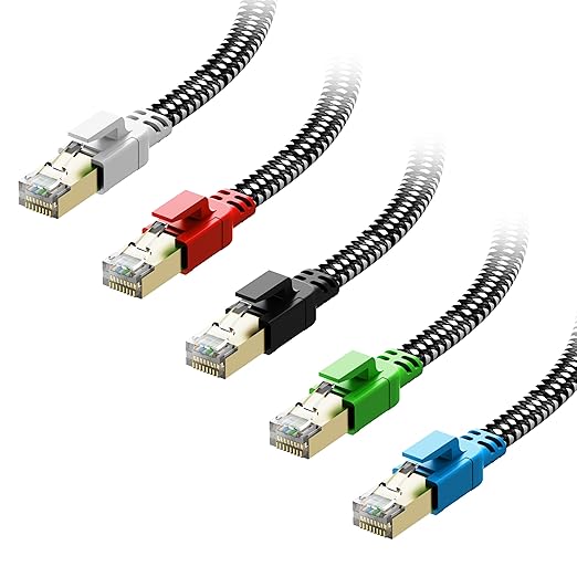 Cat 8 Ethernet Cable 3 ft 5 Pack Multi Color, Nylon Braided High Speed Heavy by Orbram