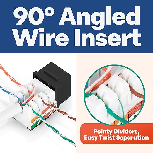 Everest 90° Angled RJ45 Cat5e Keystone Jacks 50-Pack in Black - Image 3