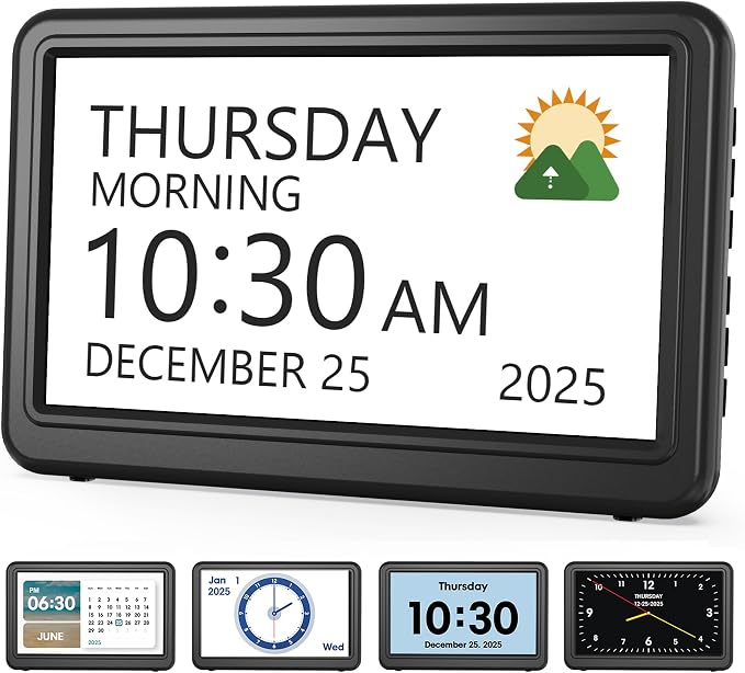 Clock with Day and Date for Elderly, Dimmable Dementia Alzheimers Clocks for by Roxicosly
