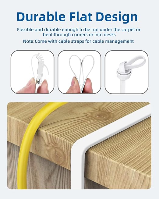 Yauhody CAT 6 Ethernet Cable 5ft 12-Pack White, High Speed Solid Flat CAT6 - Image 3