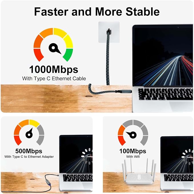 USB C to Ethernet Cable, 30 Feet Type C to Gigabit Ethernet Cable, USB C to - Image 6