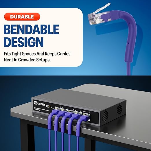 Everest Ultra Slim Cat6a Ethernet Patch Cables 3ft Purple - Image 2