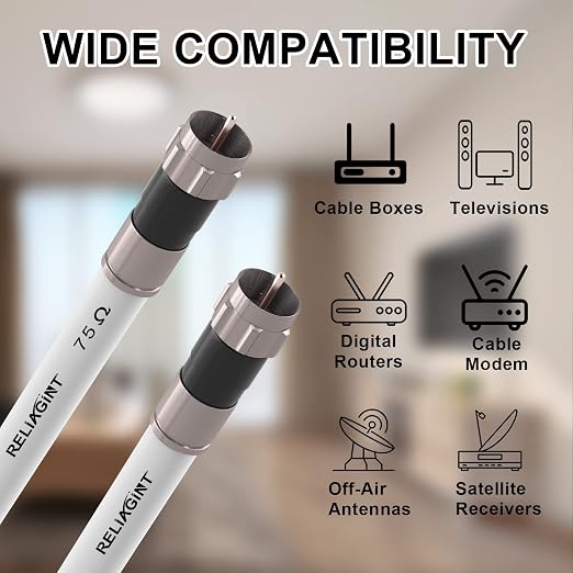 25ft RG6 Coaxial Cable White, 75 Ohm Coax Cable - Image 5