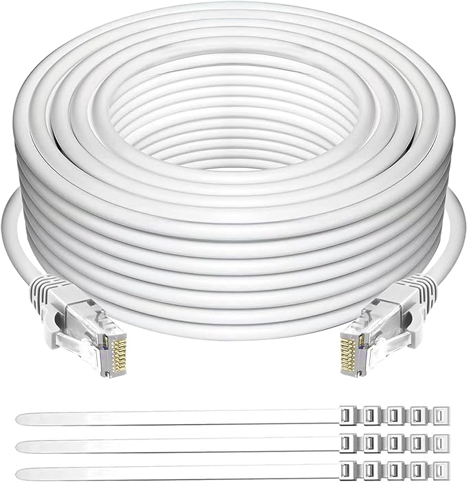 Adoreen Cat 6 Ethernet Cable 300 Ft-White, Outdoor & Indoor Snagless Long Round by Adoreen