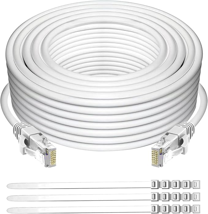 Adoreen Cat 6 Ethernet Cable 15 Ft-White, Outdoor & Indoor Snagless Long Round by Adoreen