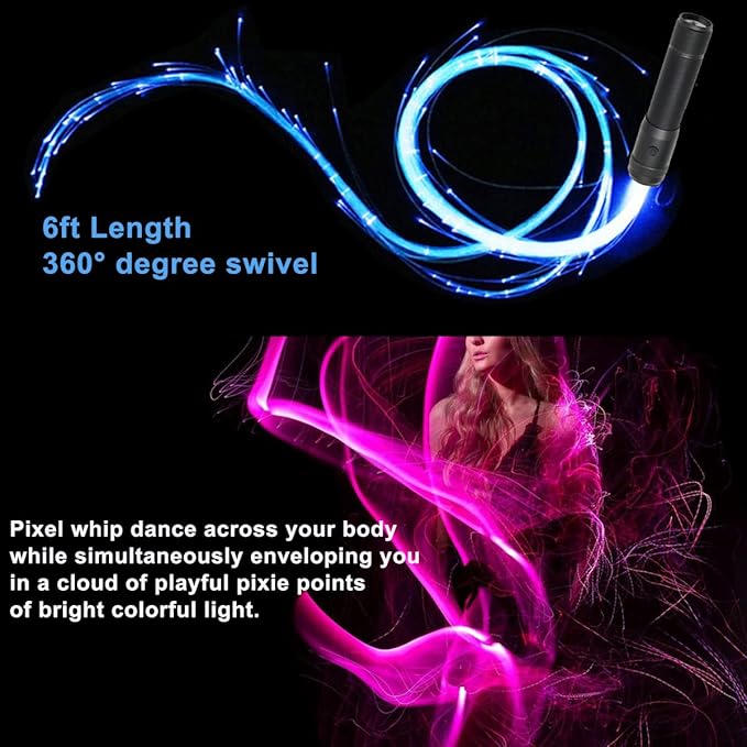 Fiber Optic Dance Whip Rechargeable, AZIMOM Space Whip 6ft 360° Swivel 36Mode - Image 3