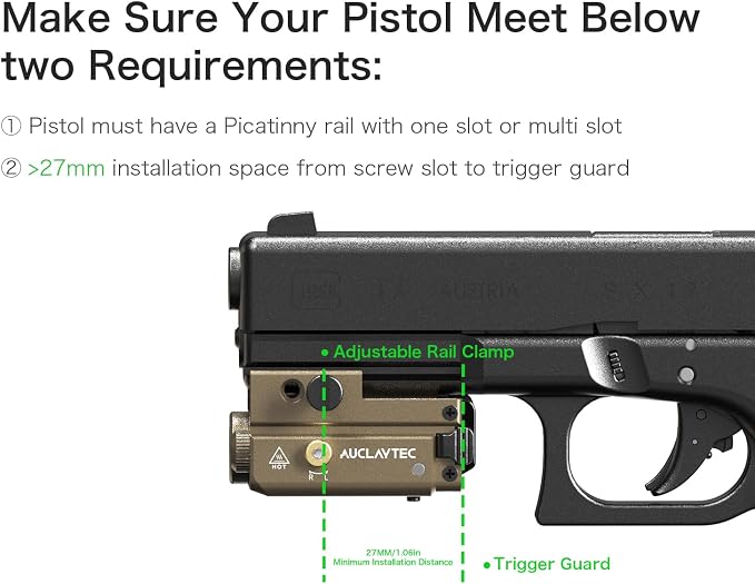AUCLAYTEC Pistol Flashlight Blue Laser Combo 420 Lumens Pistol Light Recharge - Image 6
