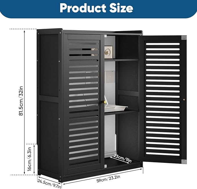 WiFi Router Storage Cabinet, Double Deck Floor Standing Modem Cabinet, Bamboo - Image 2