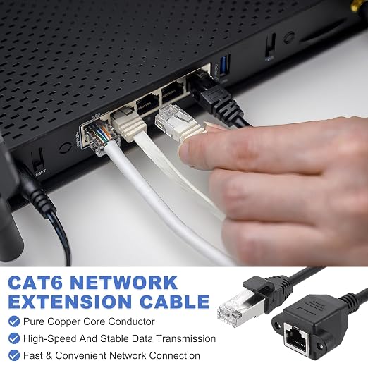 MECCANIXITY Cat5 Ethernet Extension Cable, 1Ft RJ45 Male to Female Screw Panel - Image 3