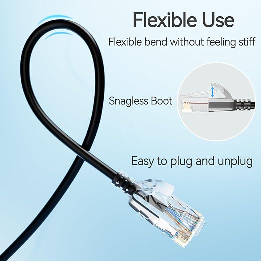 Cat6 Slim Patch Cables 2 Feet 10-Pack Black, Cat6a Patch Cables 10Gbps 550MHz - Image 5