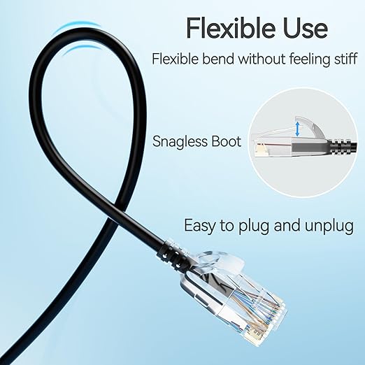 Cat6 Slim Patch Cables 2 Feet 24-Pack Black, Cat6a Patch Cables 10Gbps 550MHz - Image 5