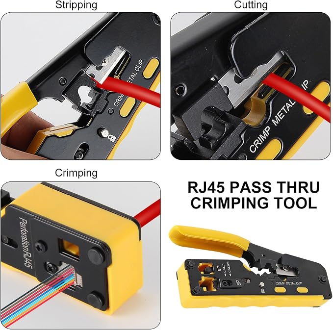 RJ45 Crimp Tool Kit with Network Cable Tester All-in-One Pass Through Ethernet - Image 4