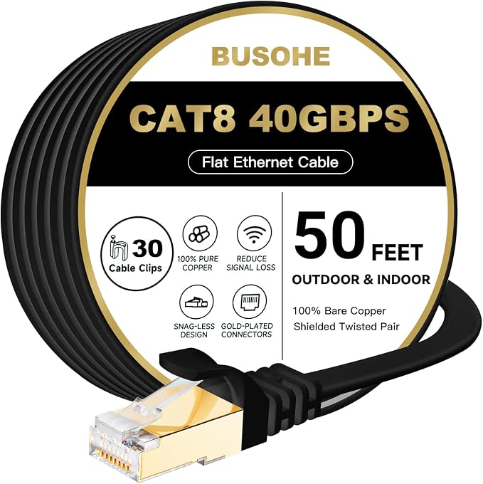 BUSOHE Cat 8 Ethernet Cable 50 FT, 40Gbps 2000MHz Cat8 High Speed Flat Internet by BUSOHE