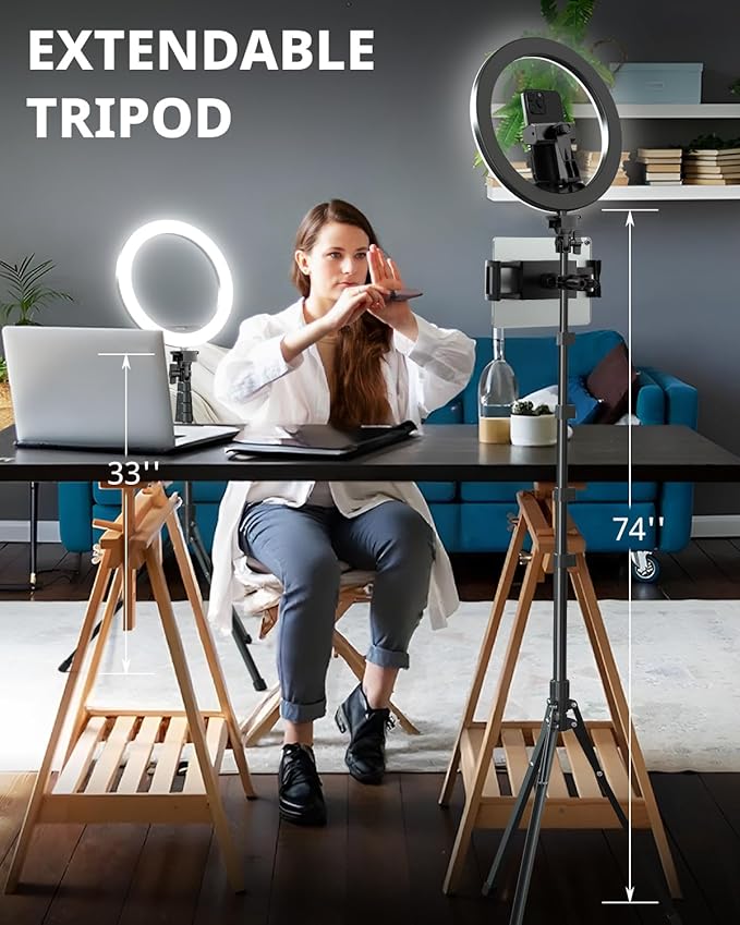 UBeesize 12" Ring Light with 74" Extendable Tripod Stand & iPad, Phone Holder - Image 3