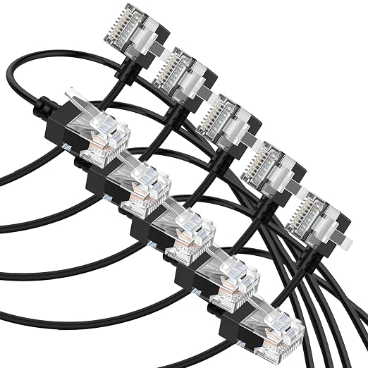 Cat6A Ethernet Cable 90 Degree Left Angled 10FT 5 Pack, Flexible Slim & Ultra by Thzzhnno